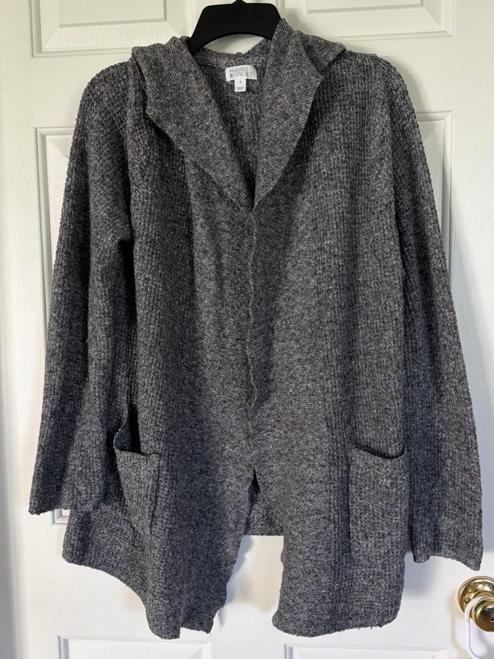 Market & Spruce Charcoal Gray Open-Front Hooded Cardigan